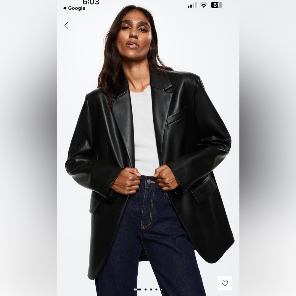 Mango Black Faux Leather Oversized Blazer